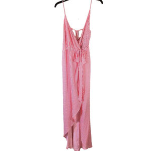NWT Molly Green Sz L Red White Stripe Split Maxi Romper Dress